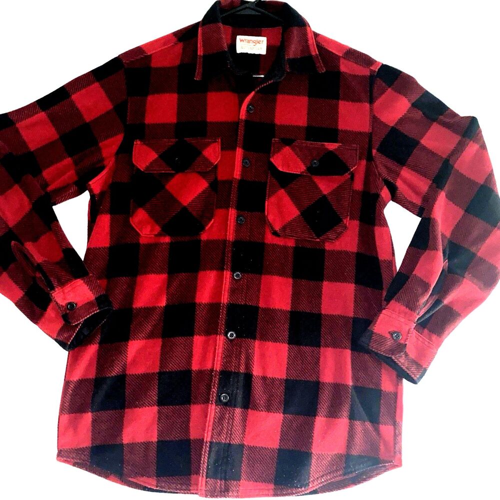 Wrangler Long Sleeve Button Up Buffalo Plaid Soft Fleece Shirt Small